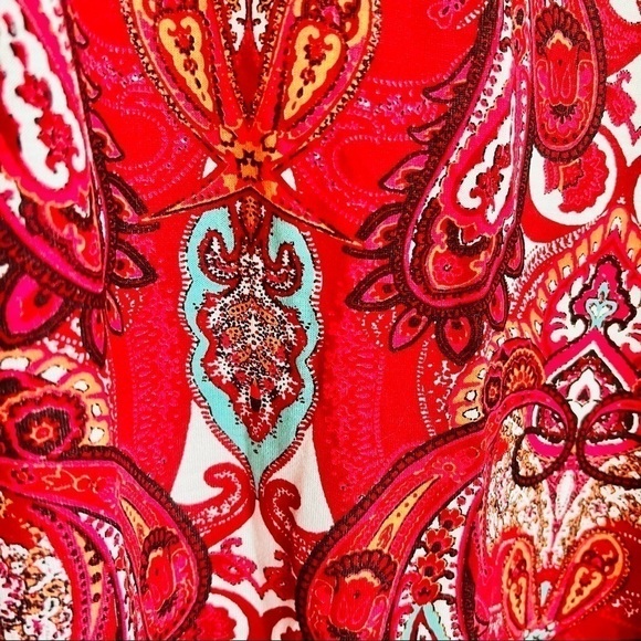 ELLOS Red Paisly Shift Dress Capped Sleeves Scoop Neck 100 Viscose Knee Length M - Picture 9 of 12